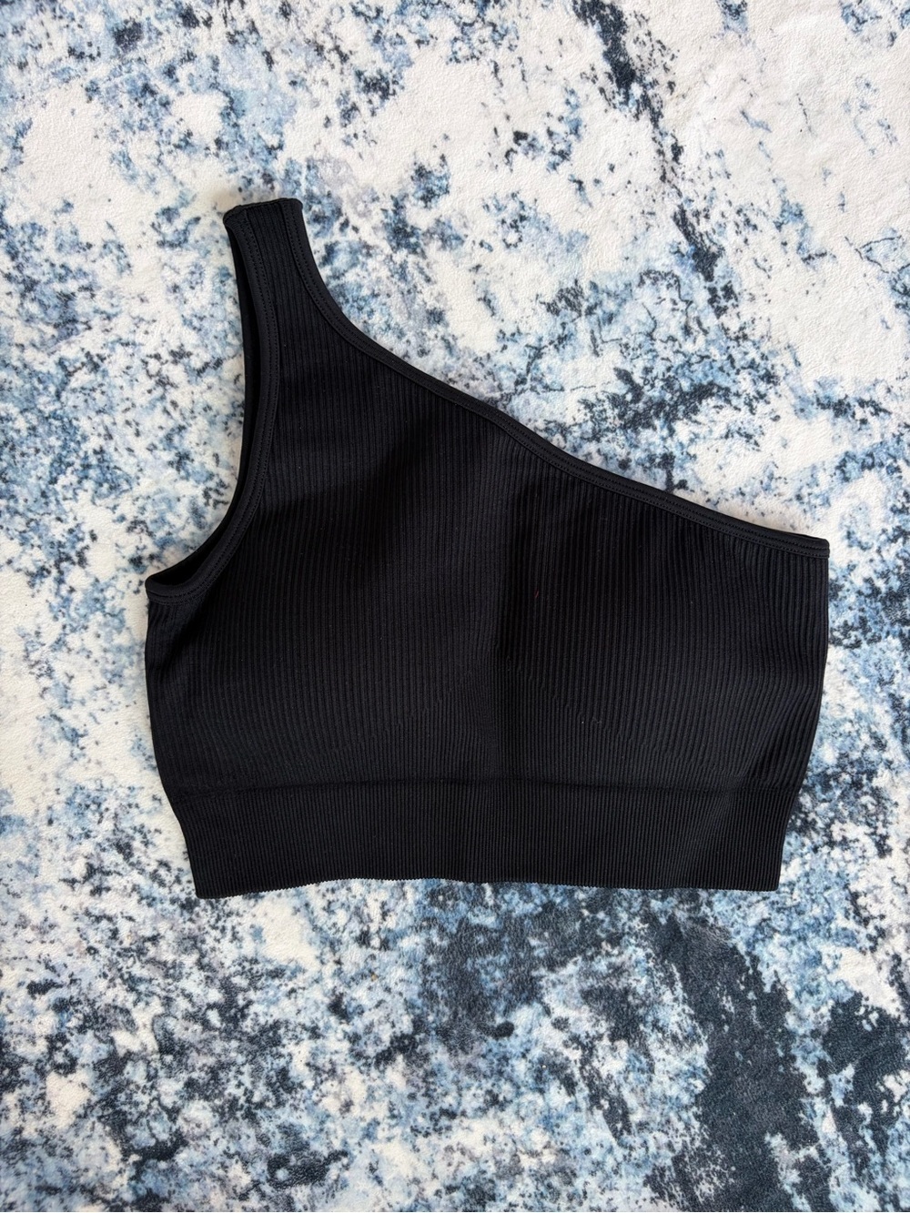 One-Shoulder Ribbed Sports Bra - Black - Picture 2 of 5